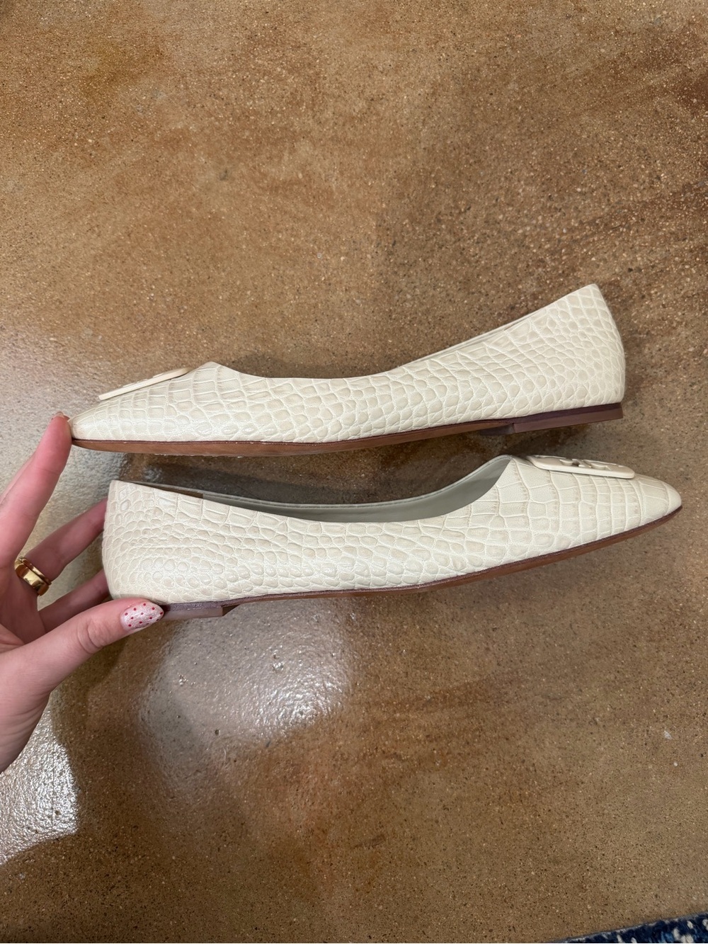 Tory Burch Georgia Square-Toe Croc-Embossed Leather Ballet Flats - Picture 4 of 7